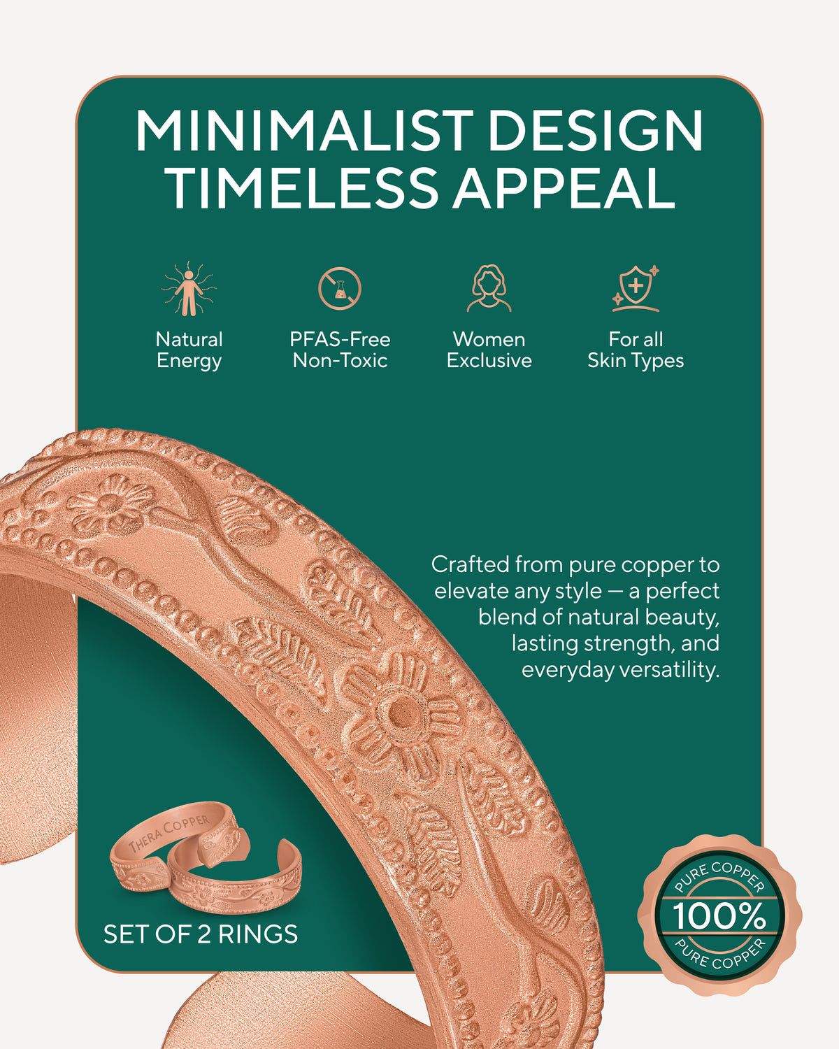 Pure Copper Rings Set – Floral (6mm)